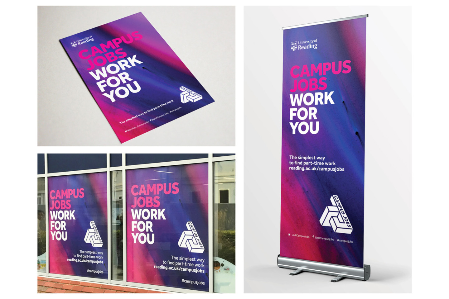 Campus jobs pop ups, leaflets, decals